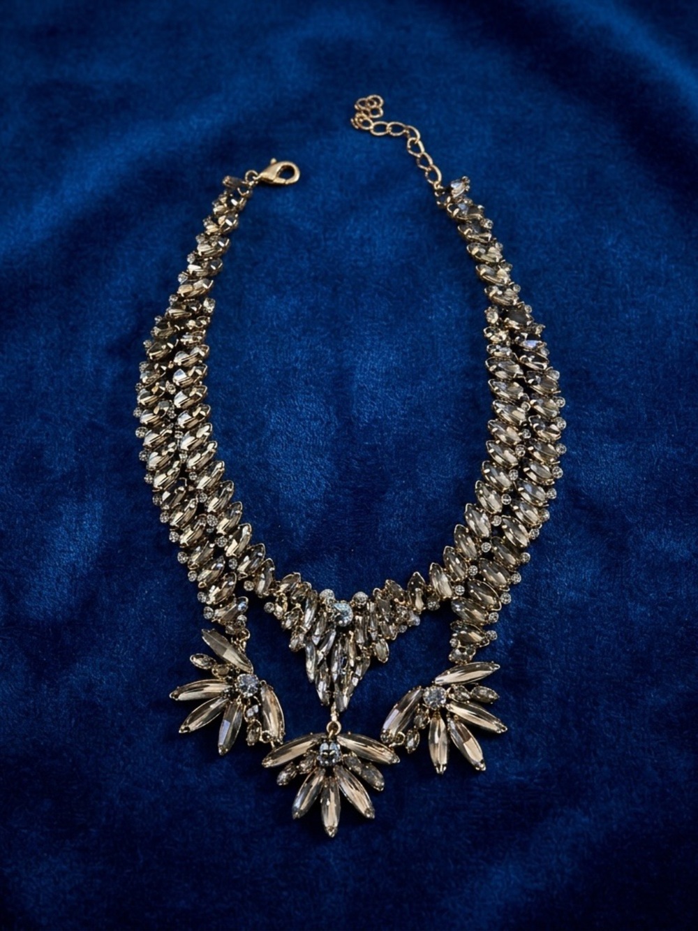 Elegant Gold tone Smoky Rhinestone Statement Necklace